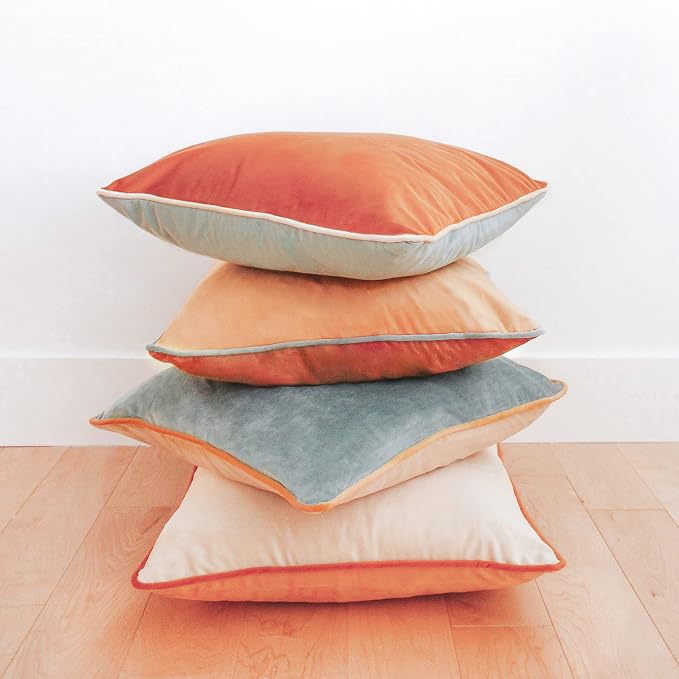 MONDAY MOOSE Decorative Throw Pillow Covers Cushion Cases, Set of 4 Soft Velvet Modern Double-Sided Designs, Mix and Match for Home Decor, Pillow Inserts Not Included (26x26 inch, Orange/Teal)