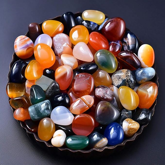 Polished Colorful Agate Crystal Set, 0.4", 128 Pcs - Handpicked Tumbled Stones and Crystals Bulk for Healing, Reiki, Meditation, Witchcraft and Home Decor