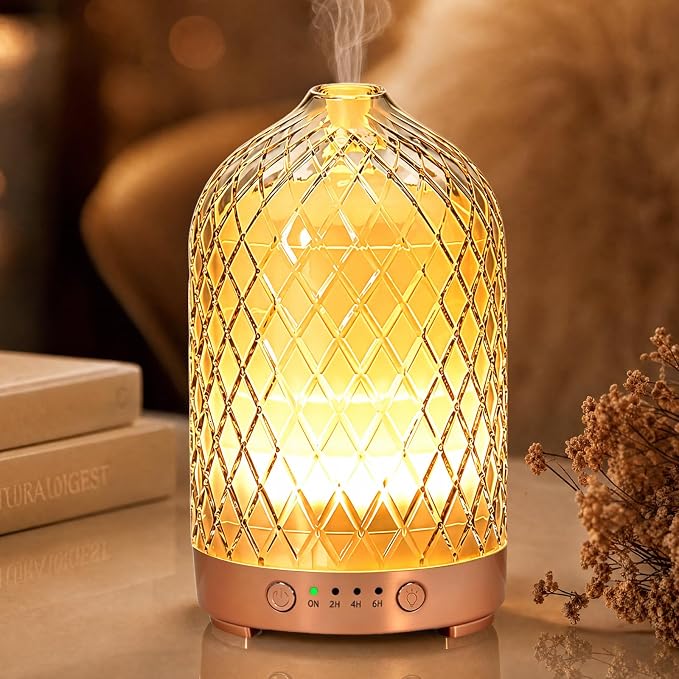 Essential Oil Diffuser for Home- 200ml Aromatherapy Diffuser for Essential Oils with 4 Timer, 7 Color LED Lights Waterless Auto Shut-Off for Home Office Décor Gifts for Women