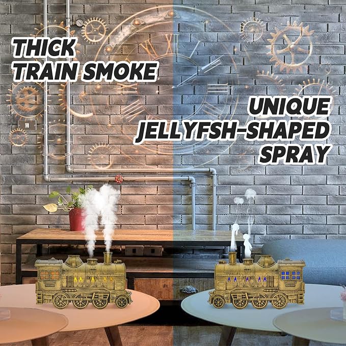 Train humidifier, 300ml Train Diffuser for Bedroom, Remote Control Aromatherapy Diffuser, Ultrasonic Cool Mist Humidifier with 2 Lighting & 2 Mist Modes Auto Shut-Off for Office Bedroom