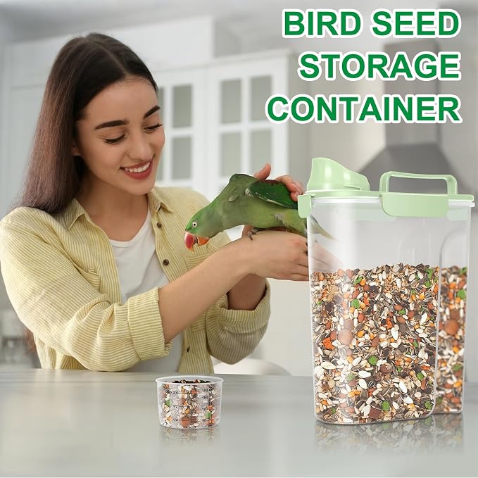 TBMax Cat Dog Food Storage Container 5 to 7 lbs, Secondary Pet Food Storage Beyond a Large Dog Food Bin for Daily Use, Easy-Pouring Bird Seed Dispenser, Travel Kibble Container for Outdoor-Light Green