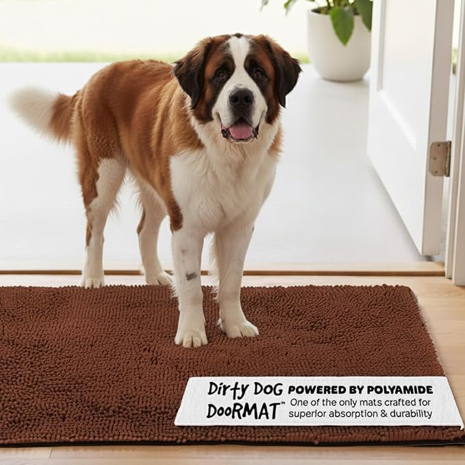 Dog Gone Smart Dirty Dog Doormat Runner - Super Absorbent Polyamide Rug Pulls in Moisture & Dirt - Fast Drying for Clean Floors, Non-Slip, Machine Washable Mat for Muddy Paws - Brown, 60 x 30 Inches
