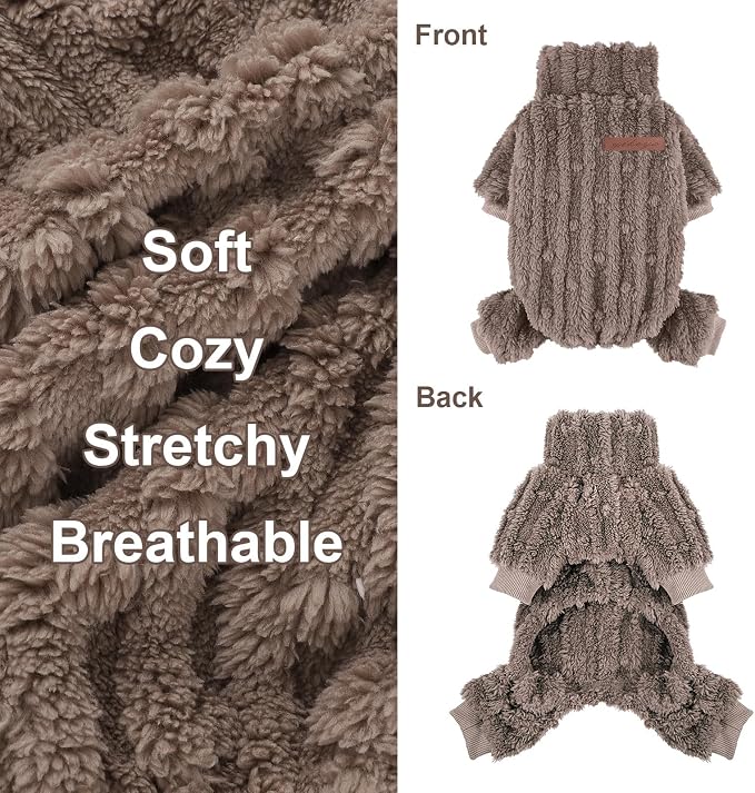 Yikeyo Dogs Sweater,Dog Sweaters Pajamas for Small Dogs,Fleece Warm Puppy Onesie,Chihuahua Yorkie Clothes,Pet Outfit Apparel,Khaki,S,Chest 15.8IN