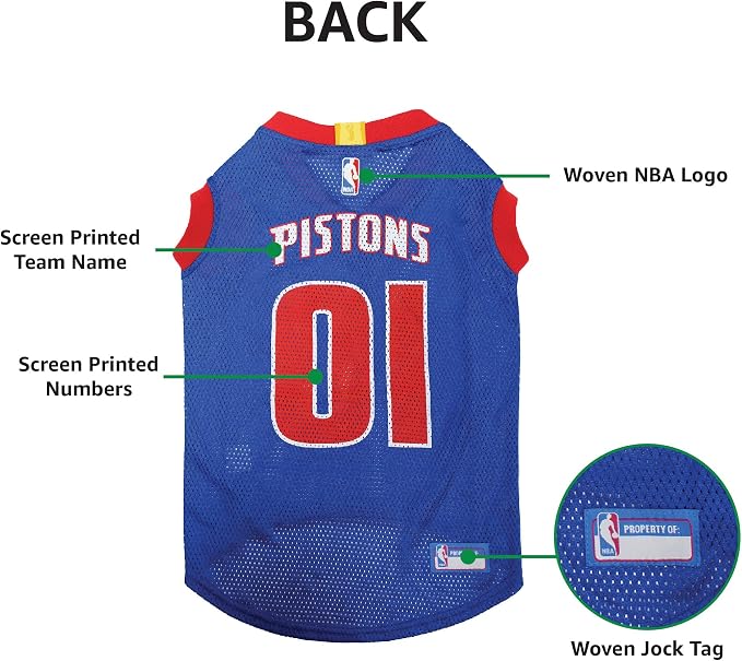 Pets First NBA DETROIT PISTONS DOG Jersey, Large - Tank Top Basketball Pet Jersey