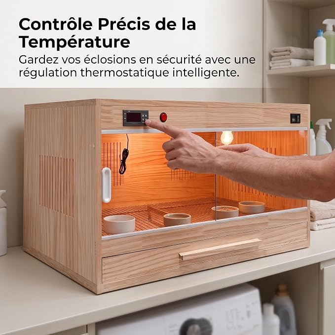 Wooden Box for Chicks, Pet Breeding Box with Sliding Door, Smart Thermostatic, 50x30x30 CM