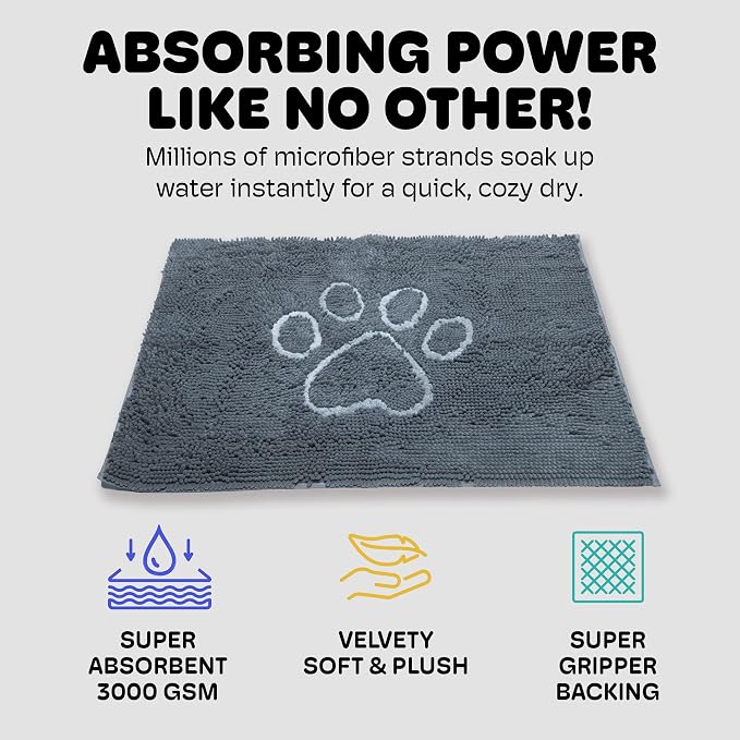 Dog Gone Smart Dirty Dog Doormat - Fast Drying Rug with Super Gripper Backing for Clean Floors - Super Absorbent and Machine Washable Mat for Muddy Paws - Mist Grey | Super Gripper Backing for Clean Floors - Absorbent Microfiber and Machine Washable Ma...