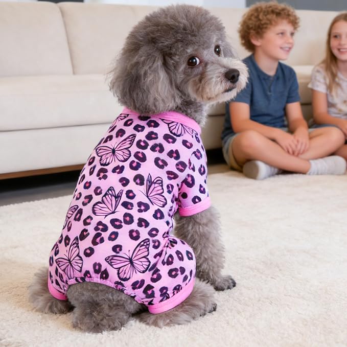 Dog Summer Pajamas Onesie Soft Breathable Puppy Jumpsuit Lightweight Dog Clothes for Small Medium Dogs Cat Pet Clothes(Pink Leopard, X-Small)