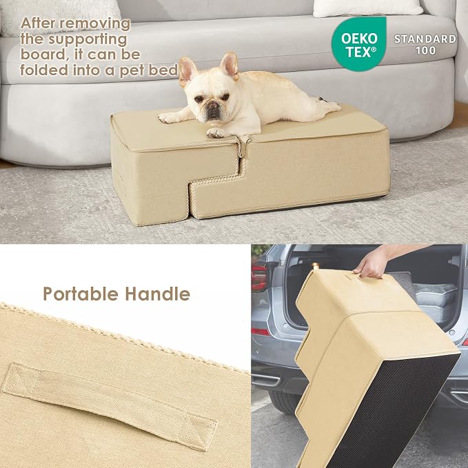 EHEYCIGA Dog Stairs for Bed 18" H, Dog 4-Steps for High Bed, Graige | Pet Steps for Small Dogs and Cats, Non-Slip Balanced Pet Ramp Indoor