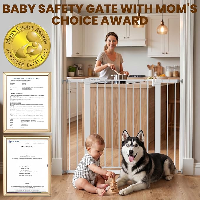 Mumeasy 36" Extra Tall Baby Gate for Stairs, 29.7-43" Auto Close Dog Gate