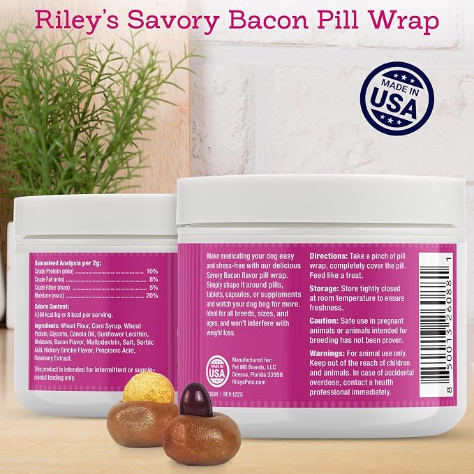 Riley's Pill Wrap for Dogs - Savory Bacon Pill Paste for Dogs - 4.2oz