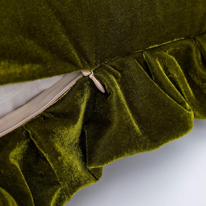 Glory Season Velvet Throw Pillow Cover Soft Decorative Luxurious Solid Square Cushion Case for Sofa Couch Bedroom Farmhouse,Pack of 2, 18 x 18 Inches, Olive Green