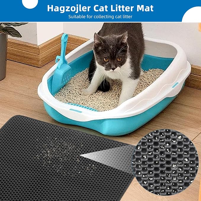 Cat Litter Mat for Indoor Cats Eva Double-Layer Litter Box Mat Washable for Easy Cleaning Cat Rug Collects Litter and Prevents Liquid Leakage (Gray, 23.6×35.4inch)