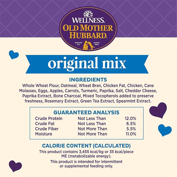 Old Mother Hubbard Wellness Classic Original Mix Dog Biscuits, Natural Training Treats, 4 Flavors, Small Size, 20 oz Bag (Pack of 2)