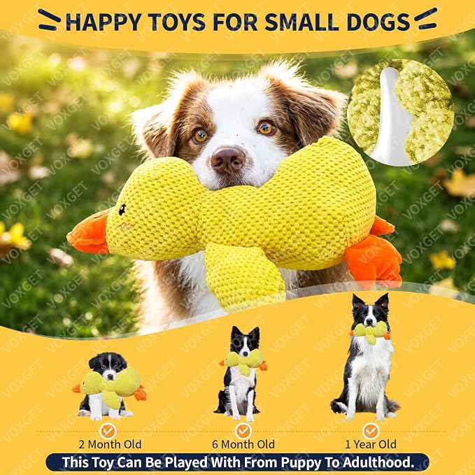 Duck Dog Toy, Plush Calming Companion with Quack, Crinkle & Squeak