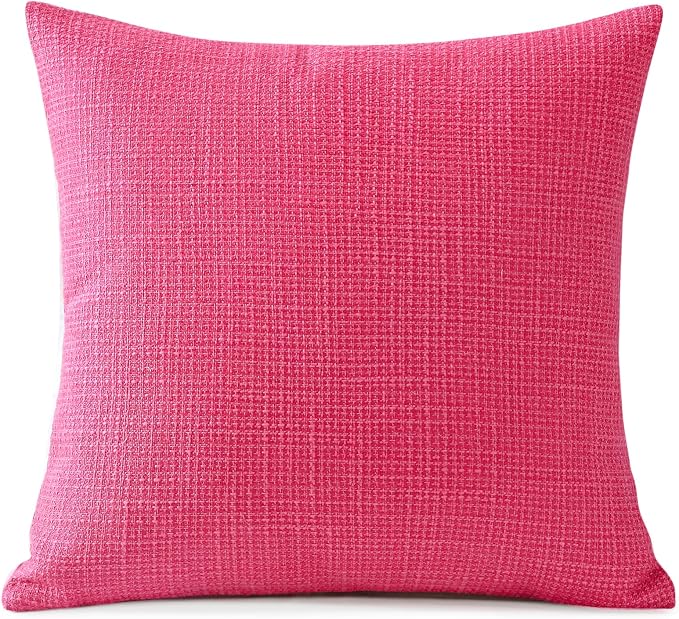 OTOSTAR Linen Throw Pillow Cover Set of 1 Decorative Square Pillowcases Cushion Covers 18x18 Inch for Home Decor Sofa Bedroom Car 45 x 45CM Hot Pink