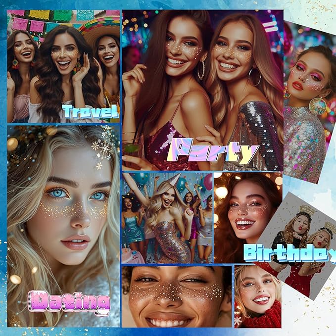 Glitter Freckles, 32 Pcs Sparkle Glitter Freckles Face Tattoo for Women Girls Rose Gold Temporary Face Tattoos Concert Festival Rave Accessories (Rose Gold)
