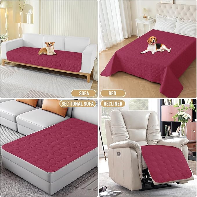 ZNSAYOTX Ultimate Cozy Blankets (30"x70") 100% Waterproof Sofa Mat Blanket for Dog Pets, Bed Couch Protector with Non-Slip Back Washable Durable, Pee Scratch Proof Easy to Clean (Wine Red)