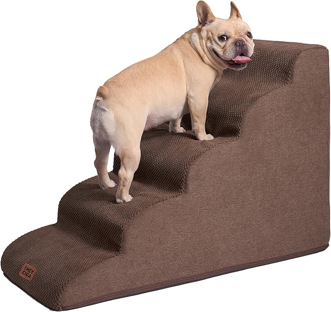 EHEYCIGA Curved Dog Stairs Ramp, 5-Step High Beds, 22.6" H Pet Step | 33D density of pure foam, for Small Dogs and Cats, Pet Stairs for High Bed Climbing, Non-Slip Balanced Indoor, Brown