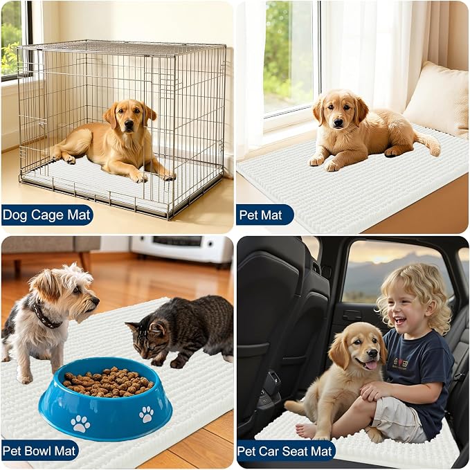 OLANLY Dog Door Mat for Muddy Paws 47x17, Extra Absorbent Chenille Mud Mat | Ivory, Absorbs Moisture and Dirt, Non-Slip Machine Washable Doormat, Quick-Drying Indoor Entryway Floor Mat for Dogs