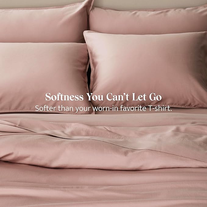Double Stitch Cotton Tencel Sheet - Bed Sheets Set King Size, 4Pc Luxury Hotel Bedding Set, Soft, Cooling & Breathable for Hot Sleepers, Deep Pocket Up to 16 Inches, Dusty Mauve