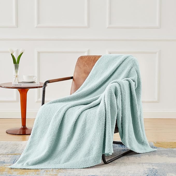 Knit Throw Blanket for Couch Sky Blue - Super Soft Lightweight Plush Fuzzy Fluffy Cozy Blankets and Throws for Sofa Bed, 50 x 60 inches
