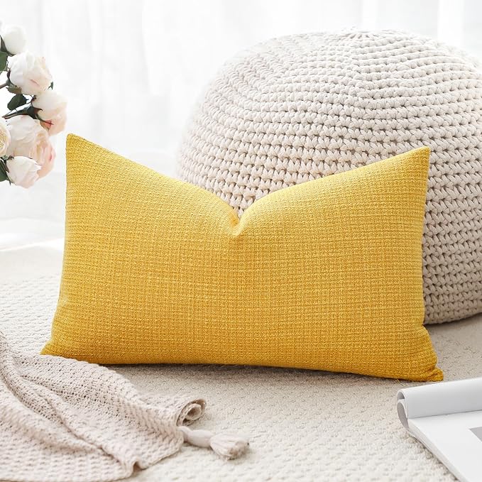 OTOSTAR Linen Throw Pillow Cover Set of 1 Decorative Lumbar Pillowcases Cushion Covers 12x20 Inch for Home Decor Sofa Bedroom Car 30 x 50CM Yellow