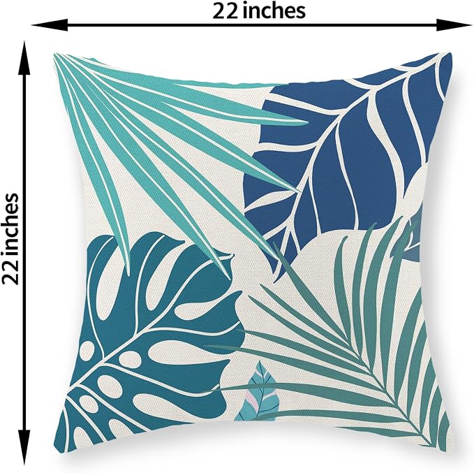 Tropical Pillow Covers 22x22 Set of 2 Navy Blue Aqua Teal Monstera Palm Leaf Pillowcase Tropical Summer Outdoor Decorations Throw Pillows Linen Decor Botanical Plant Cushion Case for Home Bed