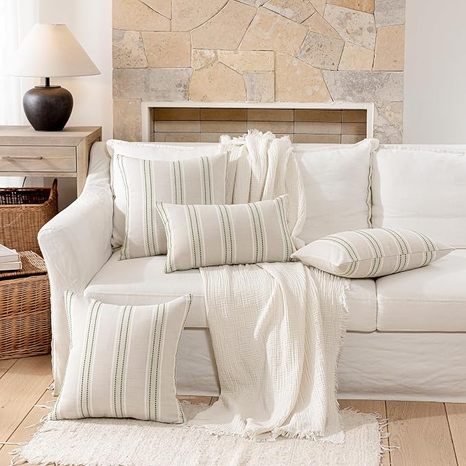 Hckot Spring Throw Pillow Covers 18x18 Set of 2 Grass Green Pillow Covers | Farmhouse Decorative Pillows Textured Linen Square Cushion Covers for Sofa Couch Bed Living Room Decor(Grass Green)