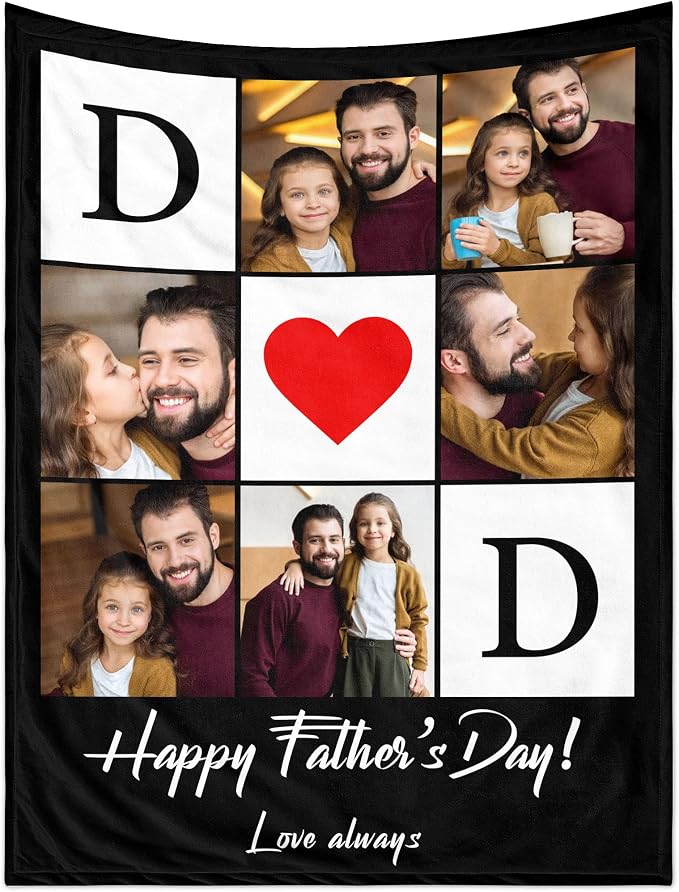 Funny DIY Personalized for Dad Husband Grandpa from Daughter Son Kids Wife Customized Father's Day Blanket Custom Photo Blanket with Pictures Text Best Dad Ever Ideas Birthday Gifts