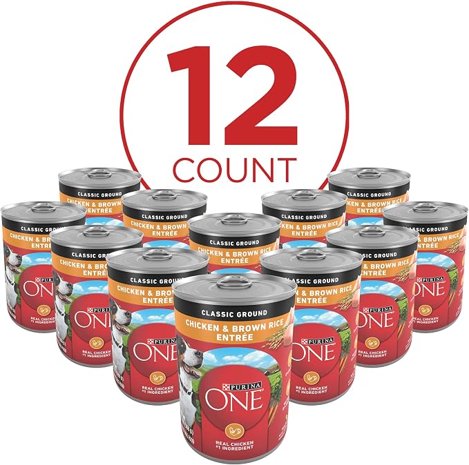 Purina ONE Chicken & Brown Rice Wet Dog Food Classic Ground (12) 13 oz Cans | Ground entree delivers complete and balanced adult nutrition with no fillers and real chicken as the number one ingredient