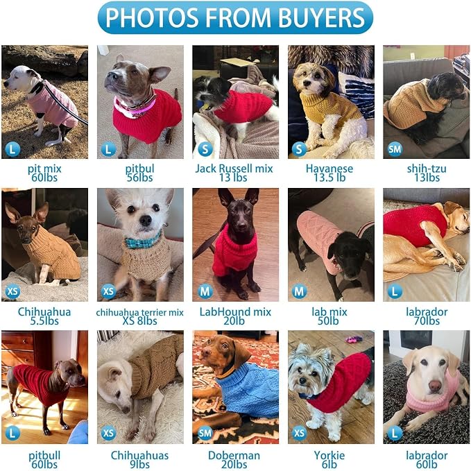 Mihachi Turtleneck Dog Sweater - Winter Coat Apparel Classic Cable Knit Clothes with Leash Hole for Cold Weather, Ideal Gift for Pet in New Year Lake Blue