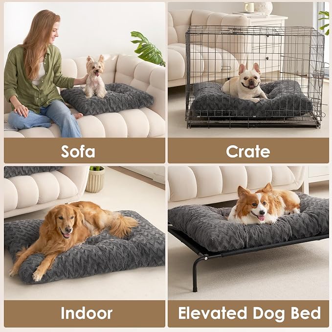 EHEYCIGA Washable XL Dog Beds Large Sized Dog, 41x27 Inch Pet Bed, Charcoal | Plush and Comfy Kennel Pad, Soft Dog Crate Mat, Deluxe Pet Sleeping Mat, Large Bed for Dog Up to 65 lbs