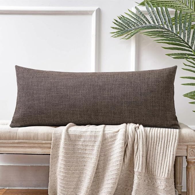 OTOSTAR Linen Throw Pillow Cover Set of 1 Decorative Long Lumbar Pillowcase Rectangle Cushion Cover 14x36 Inch for Home Decor Sofa Bedroom Car 35 x 90CM Dark Brown