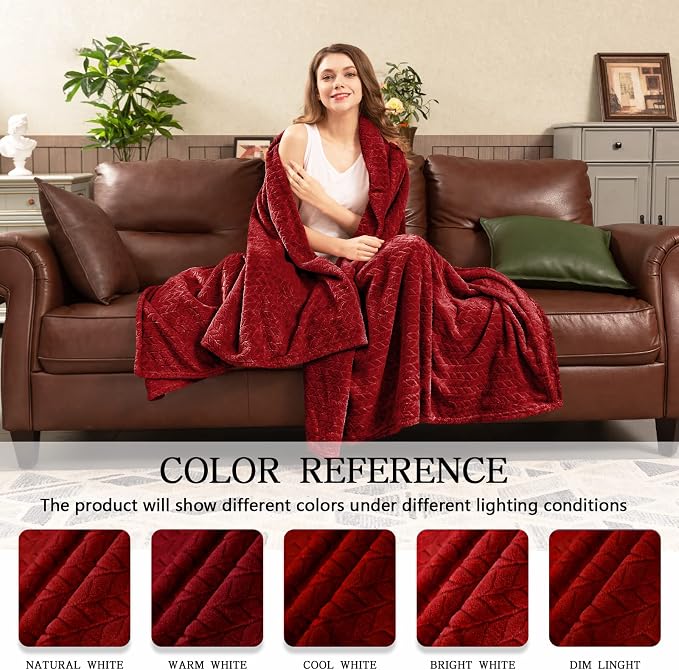 inhand Fleece Throw Blanket, Super Soft Fuzzy Blanket for Couch Sofa Bed Office, Cozy Plush Fleece Blanket Throw Size, Washable Lightweight Flannel Blankets Throw for All Season(50”x60”,Burgundy)