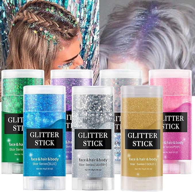 MEICOLY Silver Body Glitter Stick,Waterproof Halloween Face Glitter Gel,Chunky Glitter Face Paint,Mermaid Sequin Hair Glitter Makeup,Sparkle Body Glitter for Women and Kid,Festival Accessories Glitter