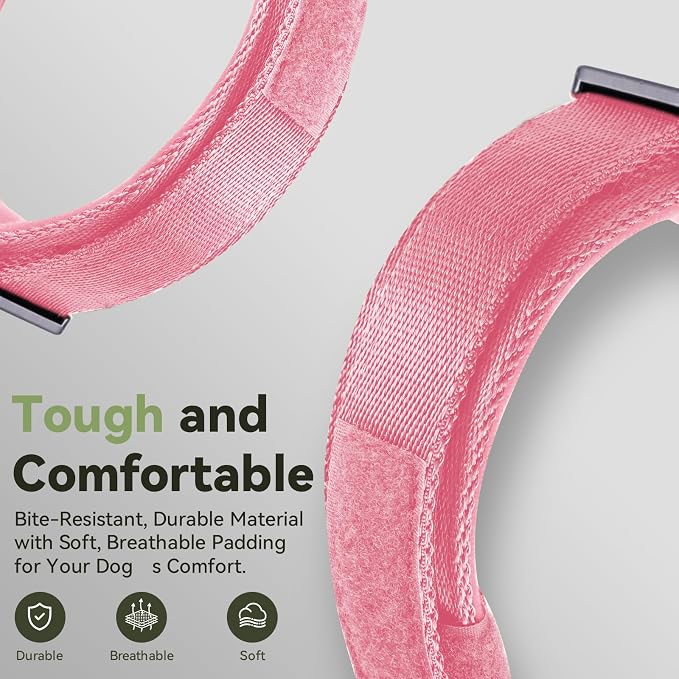 2026 Upgrade Waterproof Tactical AirTag Dog Collar, Built in AirTag Holder | Comfortable Control Handle, Quick Release Metal Buckle, Durable 1000D Nylon, For Medium to Large Dogs, Pink,L