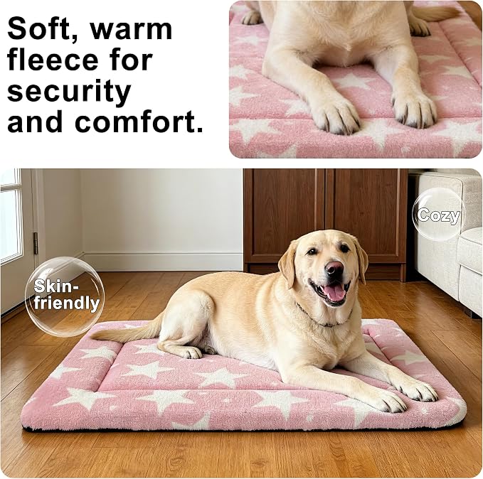 Dog Bed Mat – Soft & Comfortable Dog Kennel Pad for Crate – Durable Crate Bed & Mat for Dogs & Cats – Ideal for Crate, Kennel, and Home Use (Big&Little Stars Pink, L(35"*23"*1.5"))