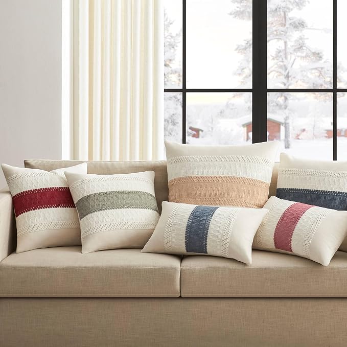 2 Pack Boho Throw Pillow Covers, Contrast Dark Sage 24x24in | Soft Breathable Cotton, Farmhouse Decorative Couch Pillow Cases, Cushion Covers for Sofa Bed Living Room Home Decor