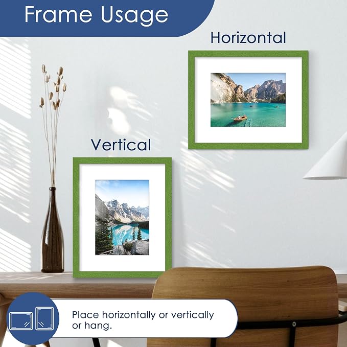 8x10 Picture Frame Set of 6, Wall or Tabletop Display, Green | Display Pictures 5x7 with Mat or 8x10 Without Mat, Horizontal or Vertical, Gallery Wall Frame Set, Wedding Birthday Gifts