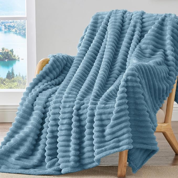 BEDELITE Striped Fleece Throw Blanket, Blue, 50"x60" | 300GSM Microfiber Fleece, Soft Cozy, Lightweight Warm, Machine Washable, Room Decor, Gifts for Women Her, for Couch Sofa