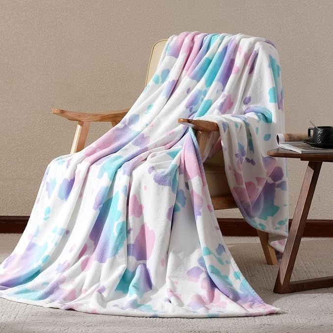 Cozy Bliss Cow Print Fuzzy Throw Blanket for Couch - Thick Soft Warm Non Shedding Fleece Blankets for Western Décor Room, for Kids, Women Men Girls, Rainbow 50"*60"