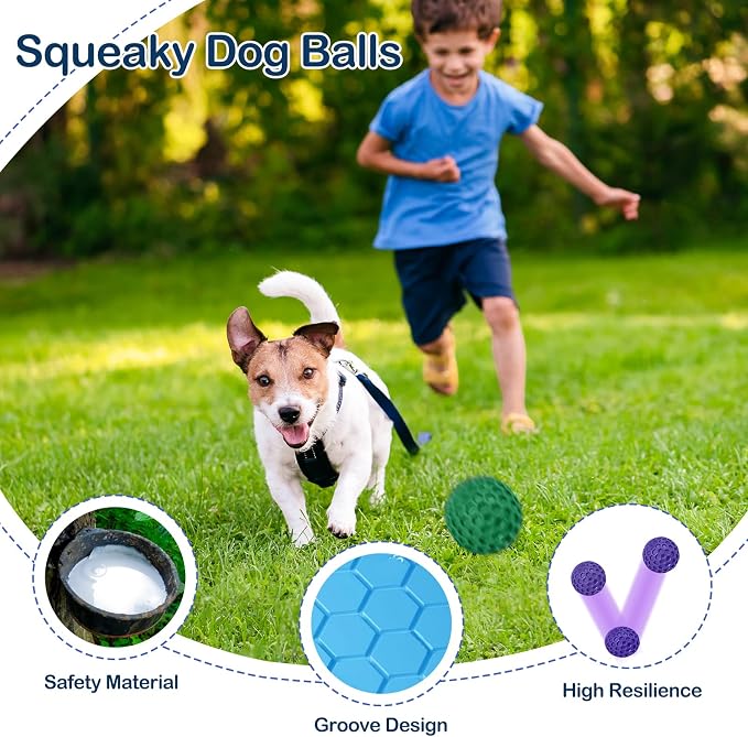 2 Pack Indestructible Squeaky Dog Balls for Aggressive Chewers, Interactive Dog Toys for Teething, Relieving Anxiety. Chew Toy for Large, Medium Breeds, Outdoor Rubber Balls.