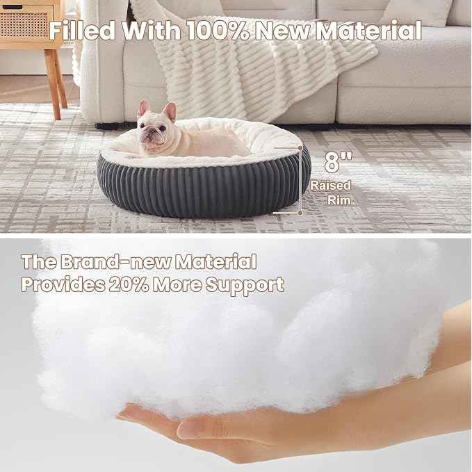 30 inches Calming Donut Dog Bed for Medium Dogs,Charcoal | Round Pet Bed with Removable&Washable Cover,Milk Plush Faux Fur, Fits Pets up to 30 lbs