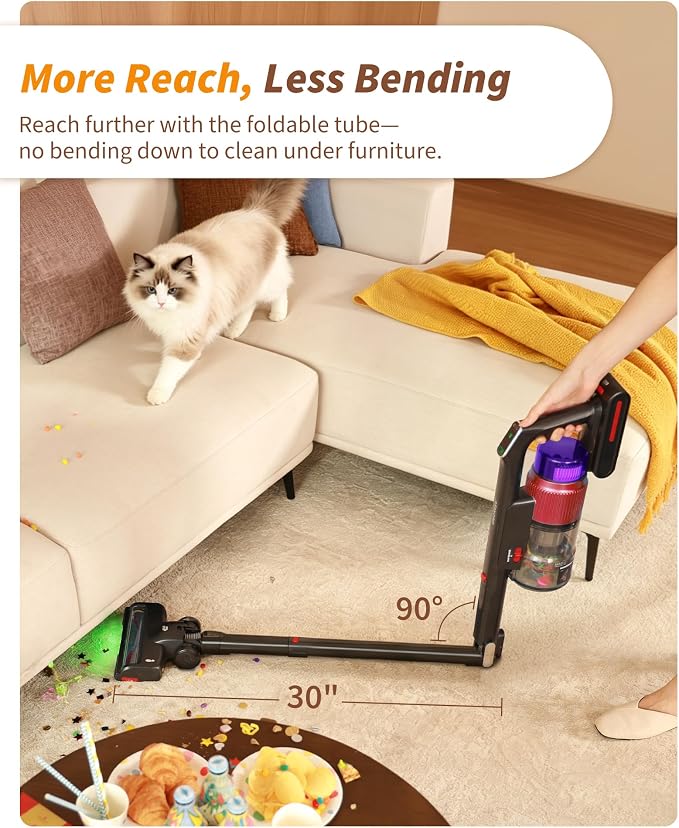 ElecKeys 650W 55kPa Foldable Cordless Vacuum Cleaner with Charging Dock | 65Mins Long-Lasting, Lightweight Vacuum, Self-Standing, Anti-Tangle, Ideal for Daily Cleaning, Pet Hair, HardFloor & Carpet.
