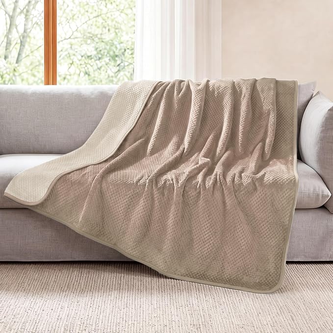 Luciphia Waterproof Blanket for Dog, Washable Reversible Fleece Pet Throw | Durable protector for bed, couch, crate, and furniture; leakproof and calming for dogs, cats, puppies Beige L(65''x57'')