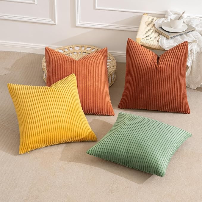 MIULEE Fall Decorative Throw Pillow Covers Yellow Rust Green 24x24 | Set of 4, Vintage Retro Fall Decor, Mix and Match Color Clash Design, Vibrant Cushion Covers for Sofa Couch Bed Living Room
