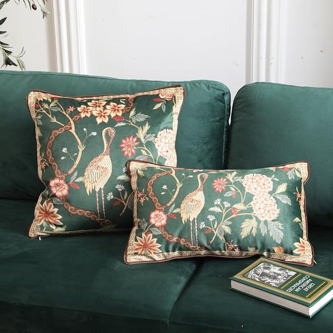 Designer Vintage Velvet Throw Pillow Cover,20"x12"-Mitchell | Pillow Cover,Concealed Zipper Design,Dragonfly Pattern,Sofas,Bedroom,Living Room,Lounge Chairs,All Season Home Decor