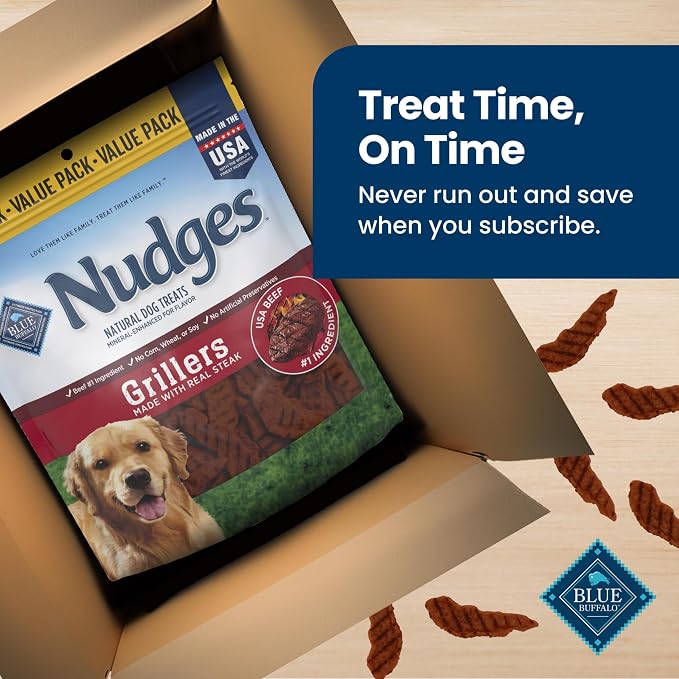 Blue Buffalo Nudges Grillers Steak Dog Treats, 36 oz | Real USA Beef First, Charred Texture, For All Breed Sizes, No Chicken By-Product, Corn, Wheat, or Soy