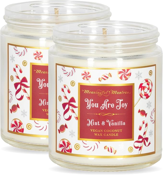 Holiday Mint & Vanilla Candy Cane 8oz Aromatherapy Candle You are Joy | Real Essential Oils | Coconut Wax
