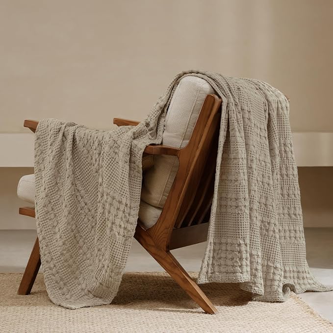 PHF 100% Cotton Waffle Weave Throw Blanket, Lightweight Breathable Summer Blanket for Couch Sofa, Pre-Washed Soft Throws for Bed, Office, Travel & Stylish Home Decor, 50"x60", Taupe
